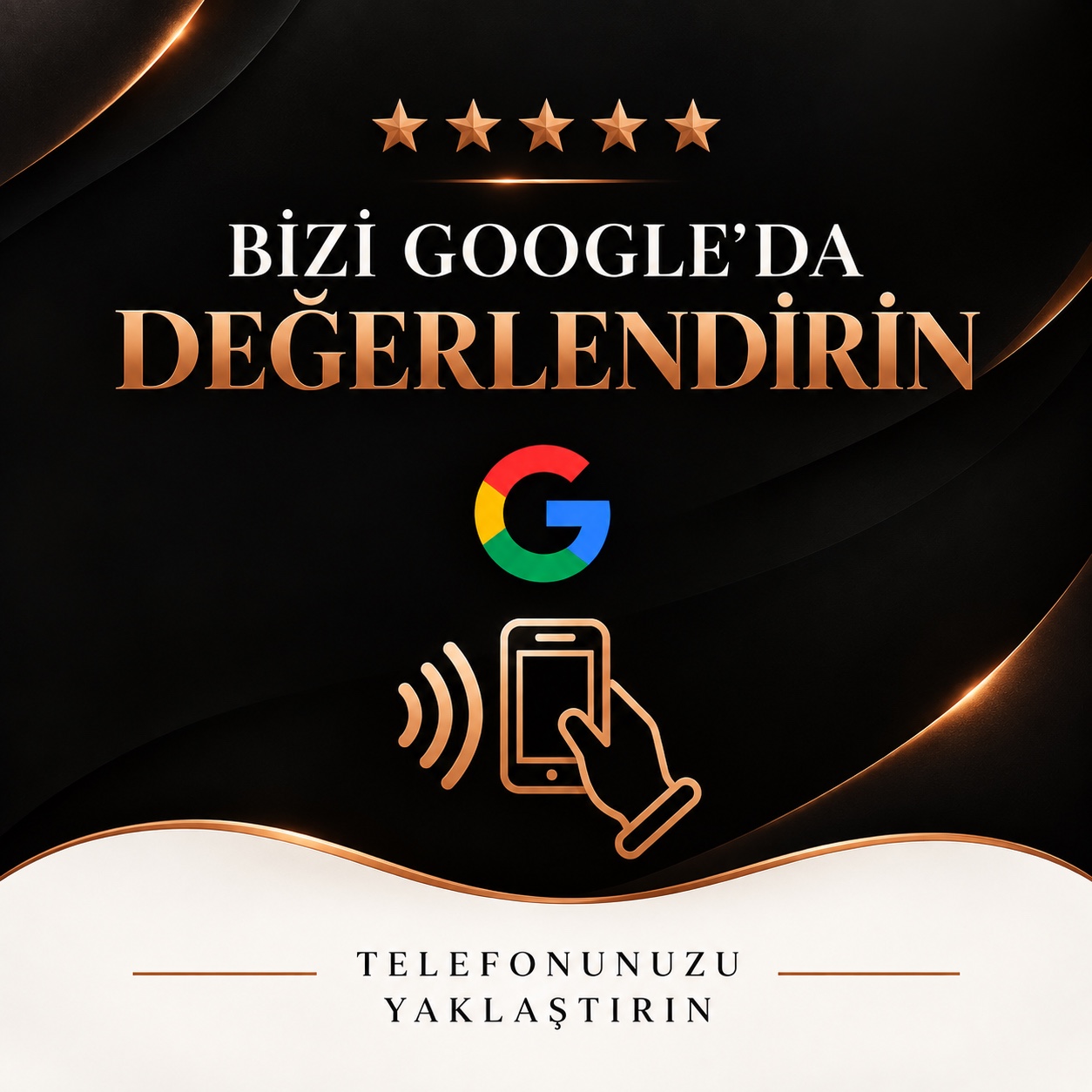NFC Google yorum standı için premium tasarım örneği